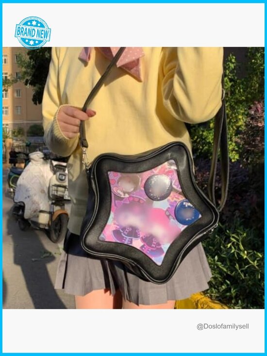 Star Ita Bag Pins Display Crossbody Backpack PU Leather Y2K Aesthetic Handbag